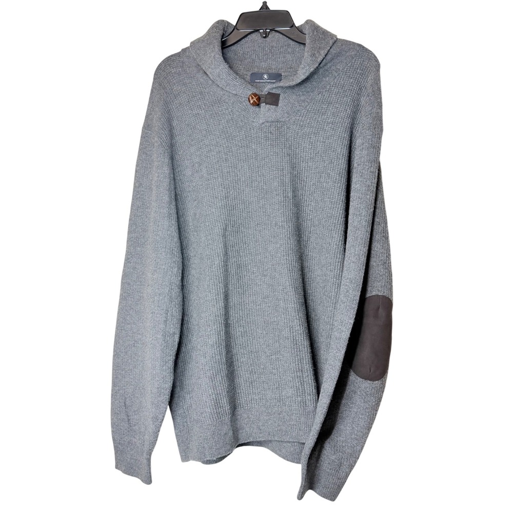 Hart Schaffner Marx Mens XL Gray Shawl‎ Collar Elbow Patch Sweater Lambs Wool